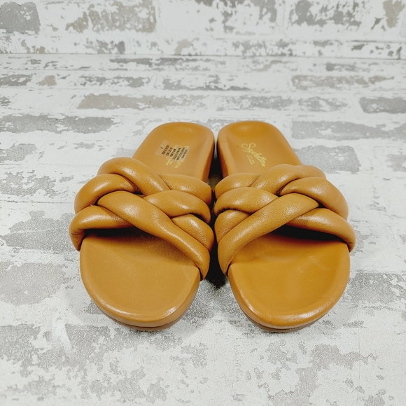 New SEYCHELLES LOW KEY TAN LEATHER Minimal Luxe Slide Sandals W5 - Picture 3 of 12